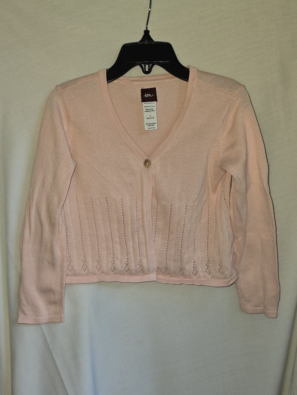 Tea Collection Pale Pink Eyelet Knit Cropped Cardigan